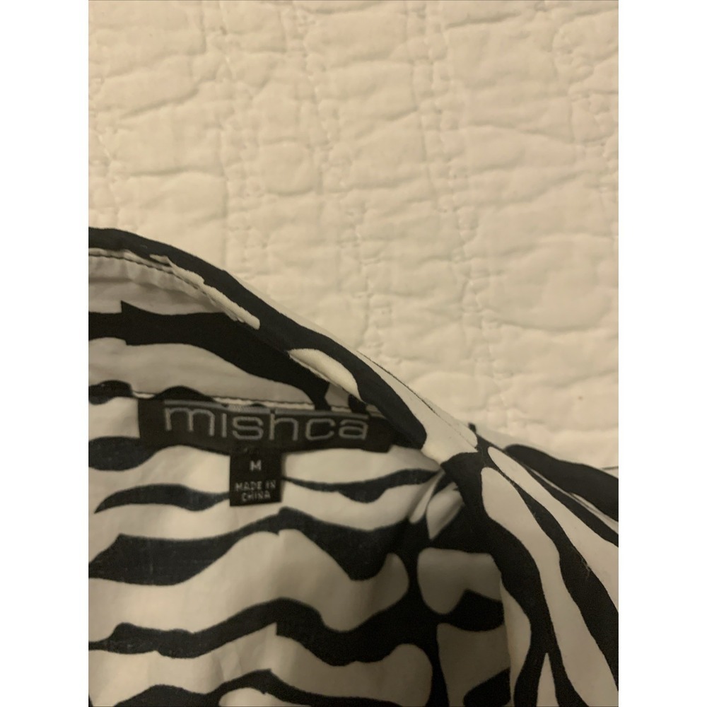 Mishca Women's Blouse Medium Black White Zebra Print Tie Front - Picture 3 of 5